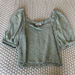 Loft Puff Sleeve green and white polka dot top